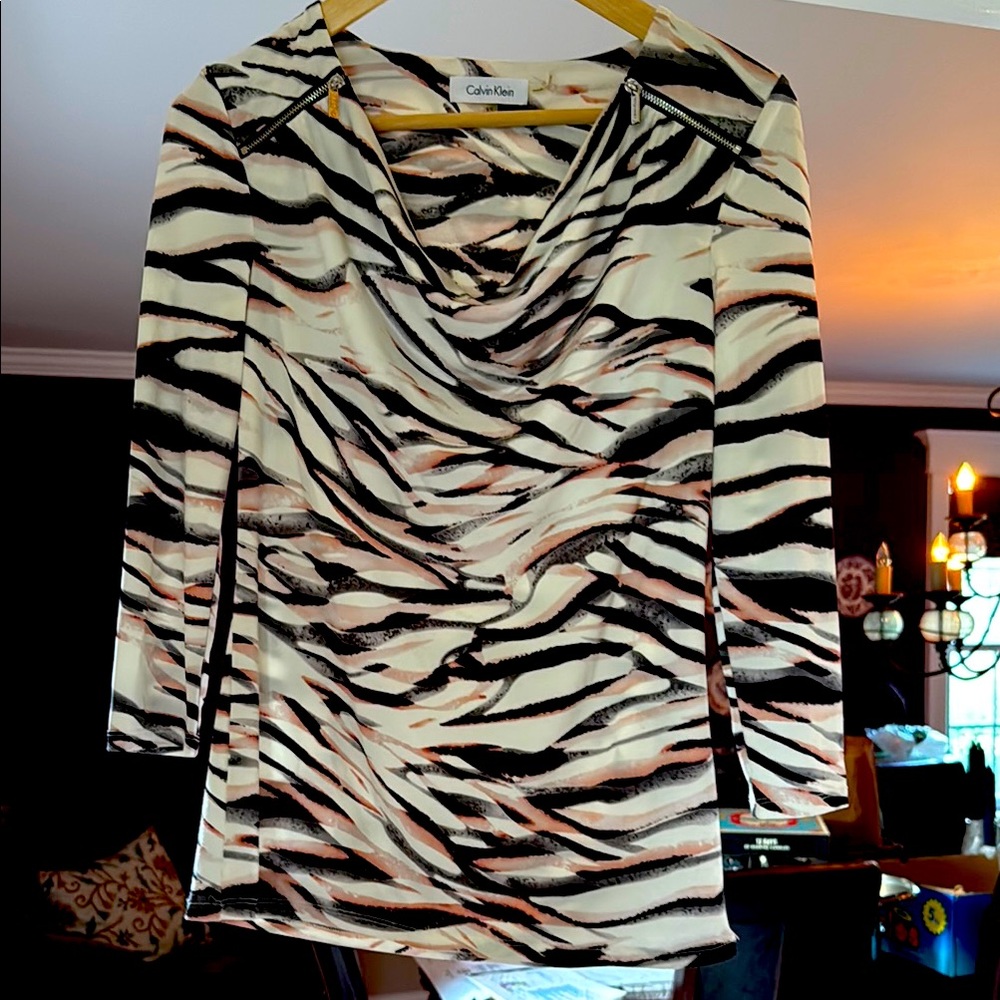 Calvin Klein Zebra Print Blouse - Black, White, and Pink